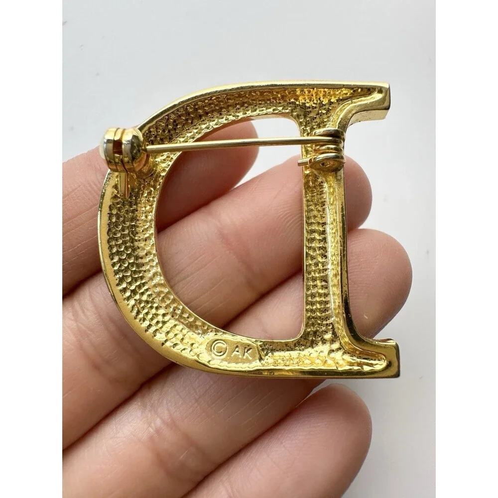 Vintage AK Anne Klein Initial Letter D Gold Tone Pin Brooch